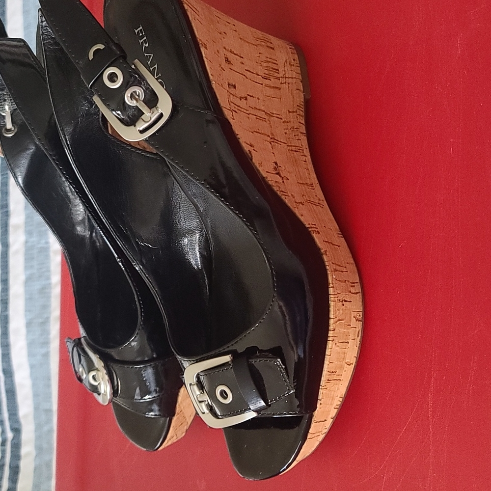 Franco Sarto Black Patent Leather Wedge Sandals Size - 8
